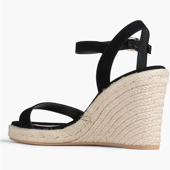New Stuart Weitzman Teddi black suede jute wedge strappy sandal size 5 - Picture 3 of 11